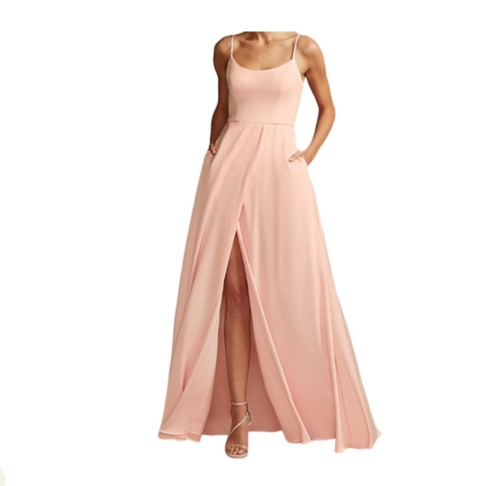 David’s Bridal Light Pink Bridesmaid Dress Size 6 Slit Spaghetti Strap Formal